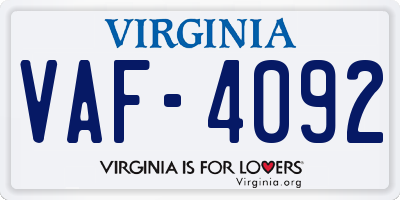 VA license plate VAF4092