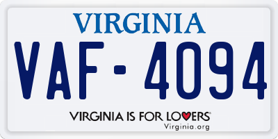 VA license plate VAF4094