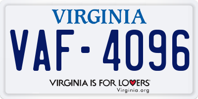 VA license plate VAF4096