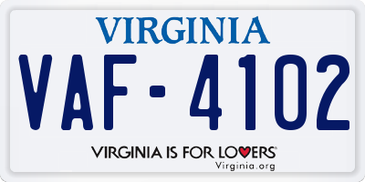 VA license plate VAF4102