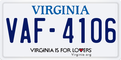 VA license plate VAF4106