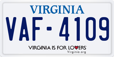 VA license plate VAF4109