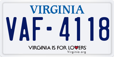 VA license plate VAF4118