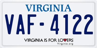 VA license plate VAF4122