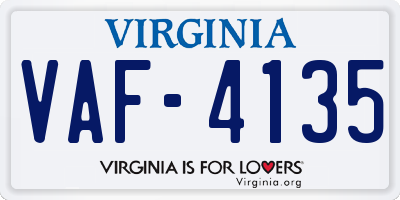 VA license plate VAF4135