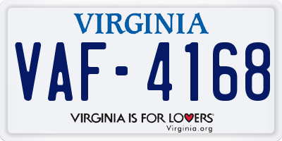 VA license plate VAF4168