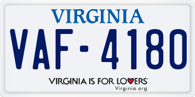 VA license plate VAF4180