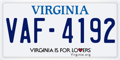VA license plate VAF4192