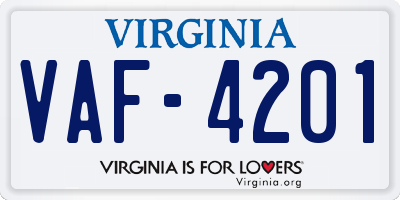 VA license plate VAF4201