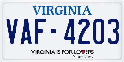 VA license plate VAF4203