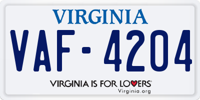 VA license plate VAF4204