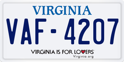 VA license plate VAF4207