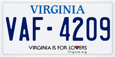 VA license plate VAF4209