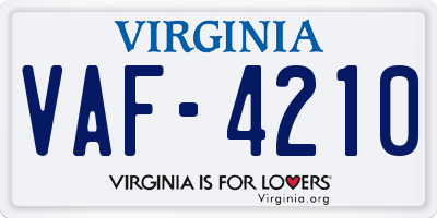 VA license plate VAF4210