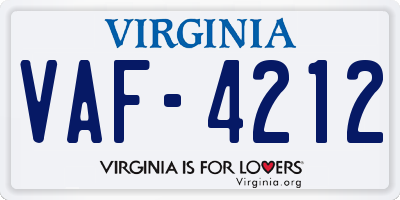 VA license plate VAF4212