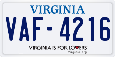 VA license plate VAF4216