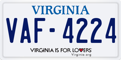 VA license plate VAF4224