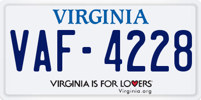 VA license plate VAF4228
