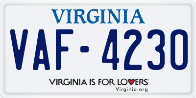 VA license plate VAF4230