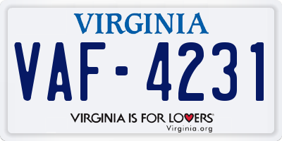 VA license plate VAF4231