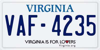 VA license plate VAF4235