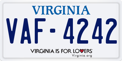 VA license plate VAF4242