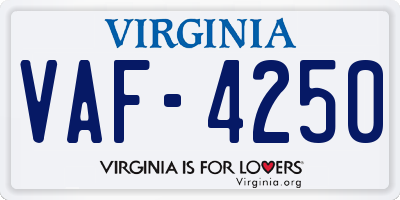 VA license plate VAF4250