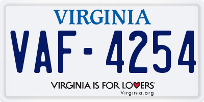 VA license plate VAF4254