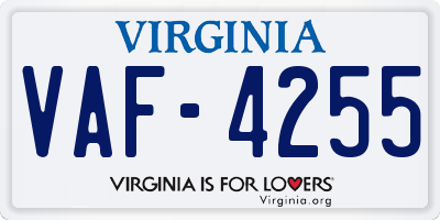 VA license plate VAF4255