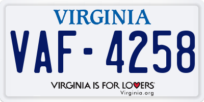 VA license plate VAF4258