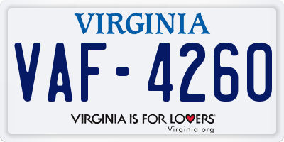 VA license plate VAF4260