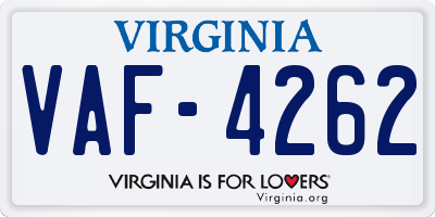 VA license plate VAF4262