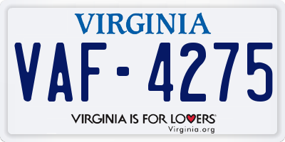 VA license plate VAF4275