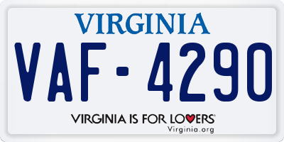 VA license plate VAF4290