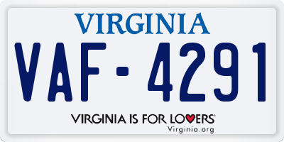 VA license plate VAF4291