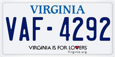 VA license plate VAF4292