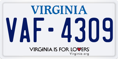 VA license plate VAF4309
