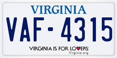 VA license plate VAF4315