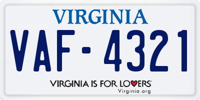 VA license plate VAF4321