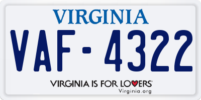 VA license plate VAF4322
