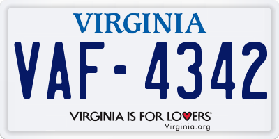 VA license plate VAF4342