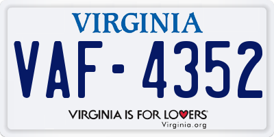 VA license plate VAF4352