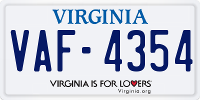 VA license plate VAF4354