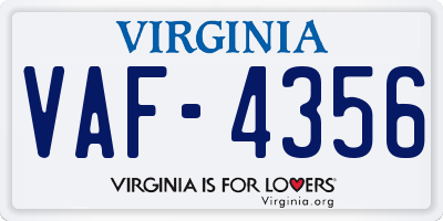 VA license plate VAF4356