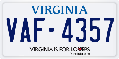 VA license plate VAF4357