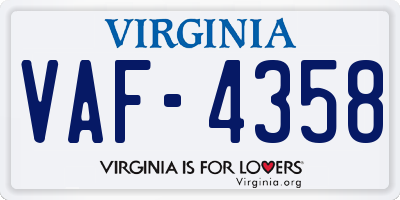 VA license plate VAF4358