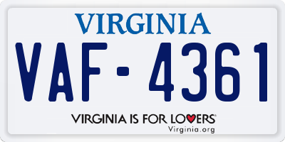 VA license plate VAF4361