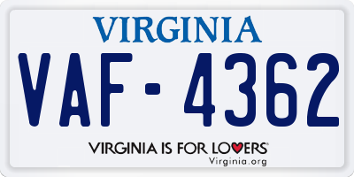VA license plate VAF4362