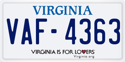 VA license plate VAF4363