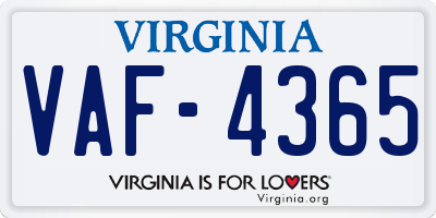 VA license plate VAF4365
